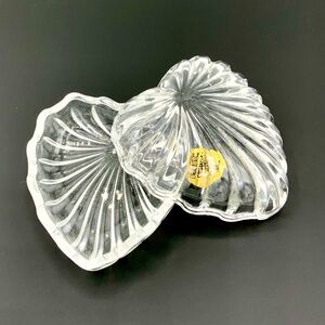 Trinket Box HEART Shape Glass Crystal 24% Jewelry Dish W/ Lid Vintage 3.5”x3”x2”